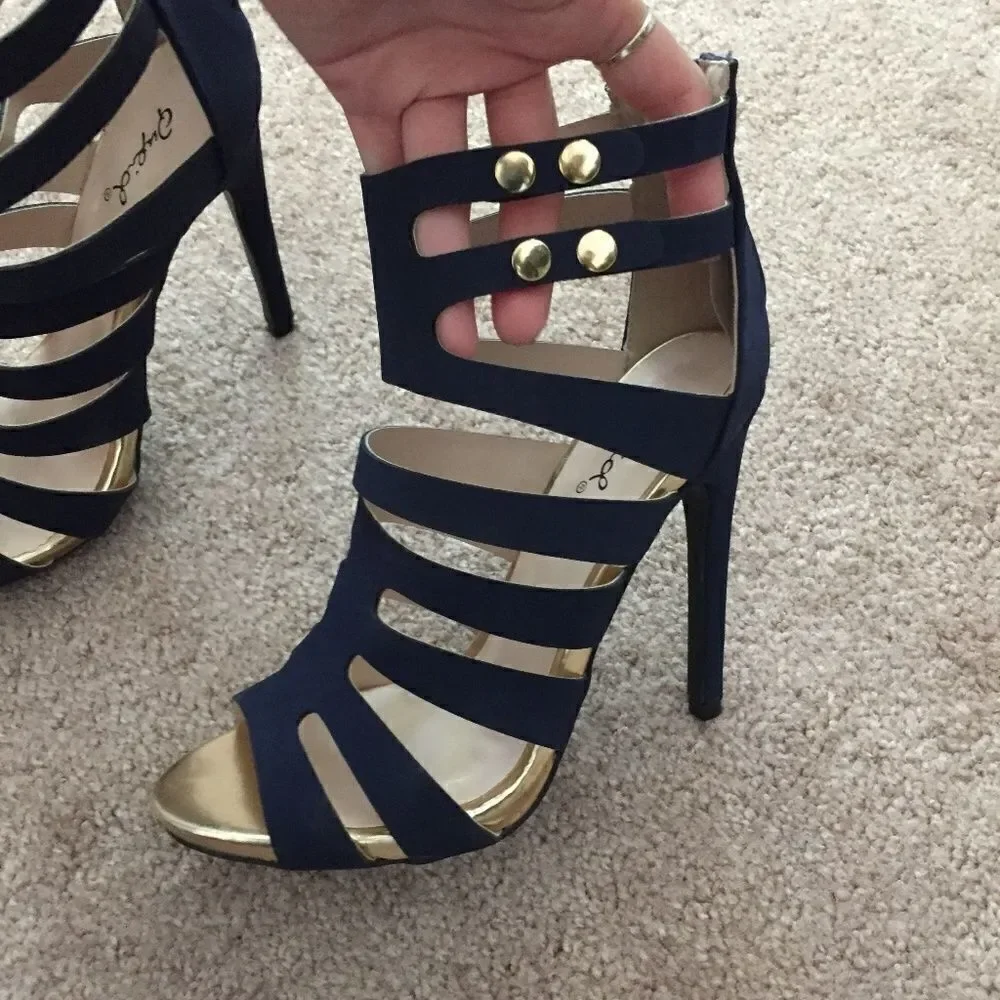 Navy Caged Heels